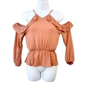NWT women Long Sleeves Cold Shoulder Top Blouse